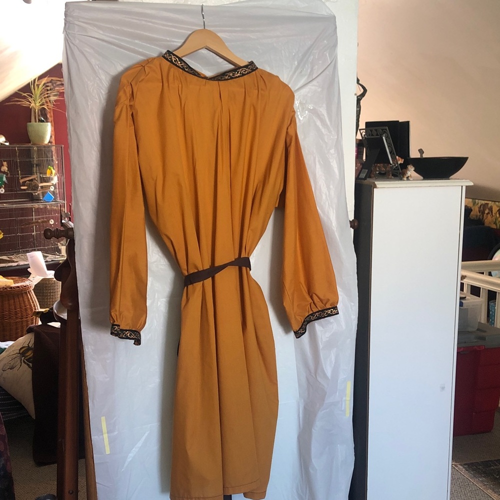 Gothic gown gold cotton with embellished collar and wrists; custom Museum Reprod - Picture 6 of 10
